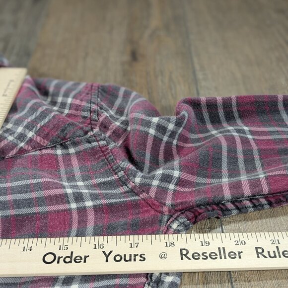 Harley Davidson Top Womens Medium Pink Plaid Snap Button Long Sleeve Bikercore - Picture 7 of 9